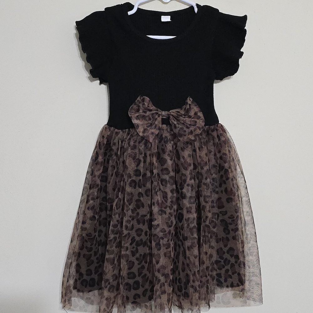 Stylish Black and Brown Leopard Print Kids Casual Dress